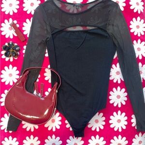 Ambiance Black Sheer Long Sleeve Bodysuit
